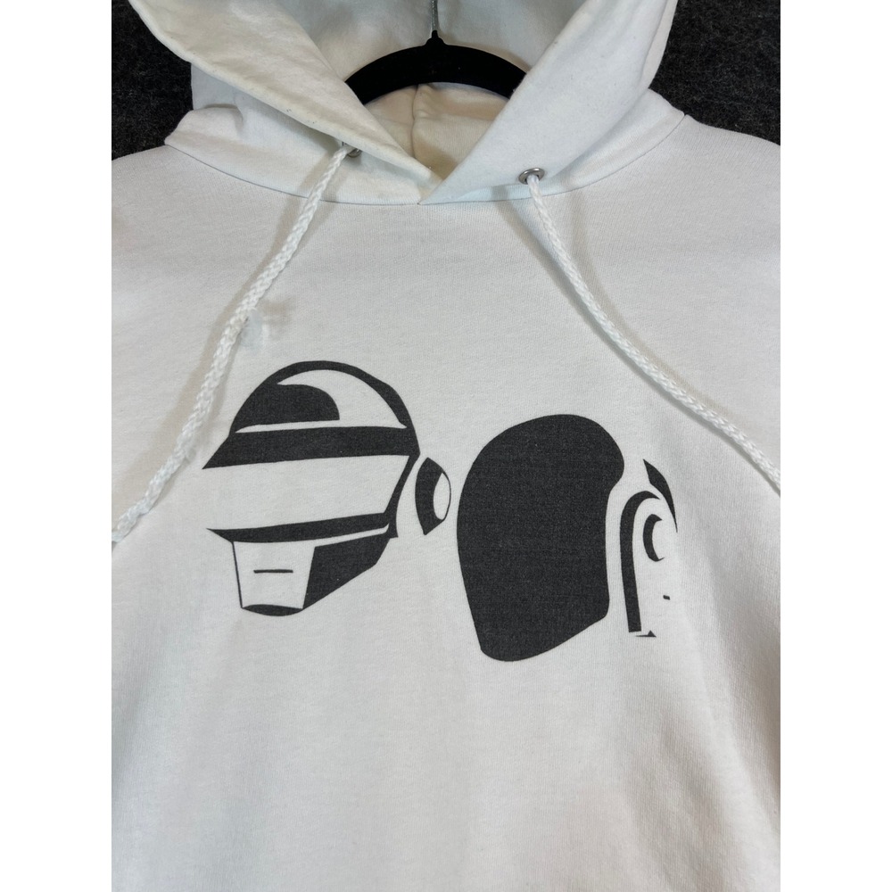 Vintage Daft Punk Hoodie Mens Large White Early Techno Electric Band Merch 2000s
